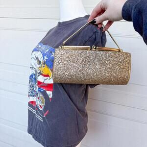 Y2K Gold Glitter Clasp Closure Evening Clutch Bag
